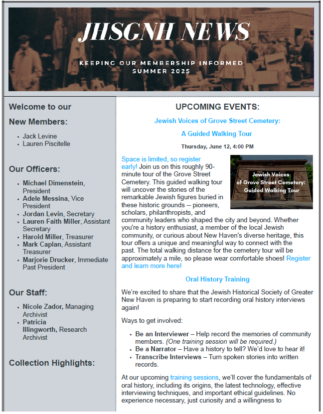 First page of summer newsletter 2025
