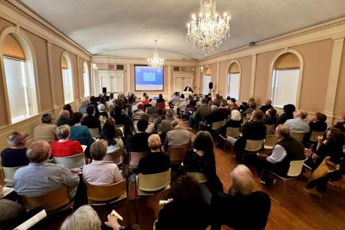 Room filled with people for the Laurel Vlock event